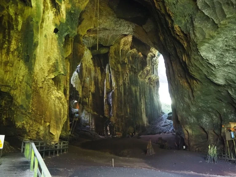 Stunning limestone rock formations inside Gomantong Cave in Sandakan