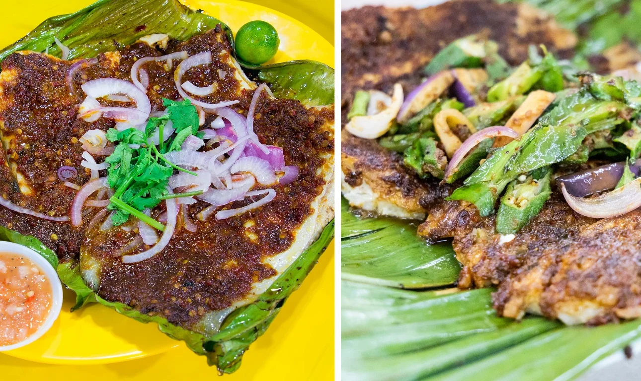 Grilled stingray served on a banana leaf with spicy sambal sauce, one of the top best foods in Sandakan