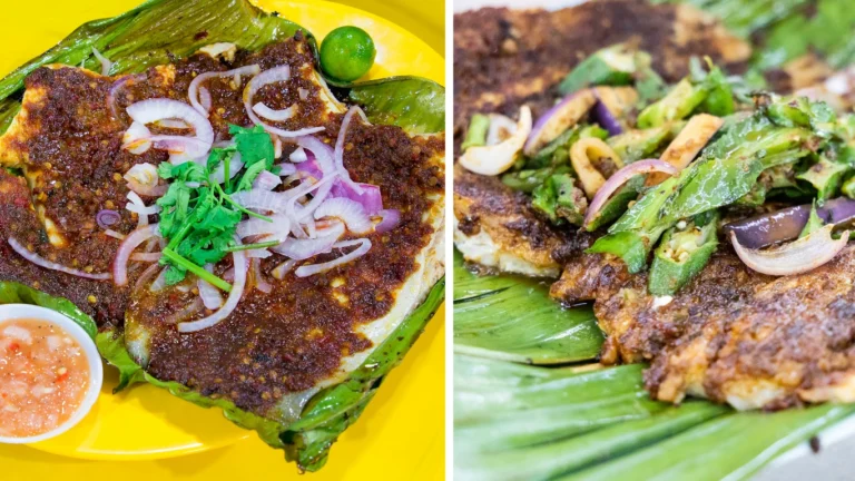 Grilled stingray served on a banana leaf with spicy sambal sauce, one of the top best foods in Sandakan