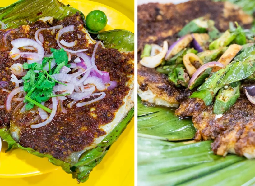 Grilled stingray served on a banana leaf with spicy sambal sauce, one of the top best foods in Sandakan