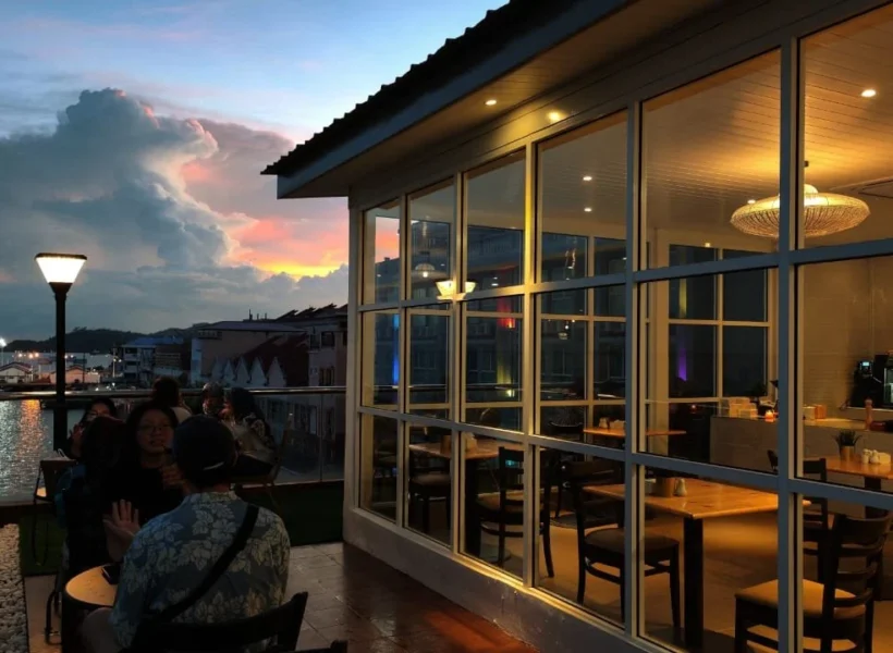 Night view of The Elopura Hotel exterior in Sandakan